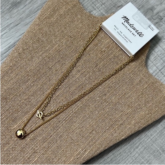 NEW MADEWELL Two-Pack Toggle Necklace Set Pale Gold minimal gift - Picture 5 of 8